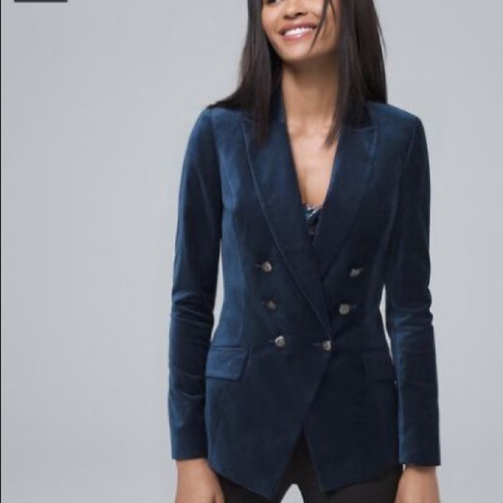 NEW White House Black Market Velvet Trophy Blazer Jacket River Teal Blue
